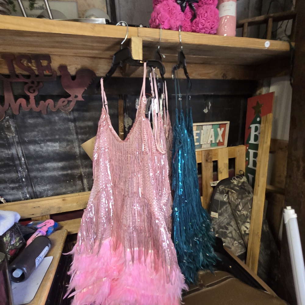 Pink and Teal Sequin Mini Dress